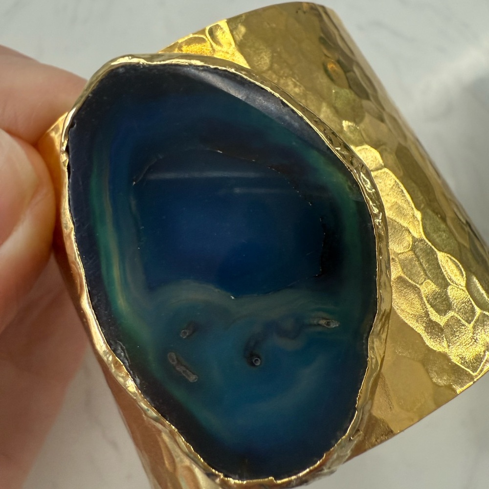 Charlene K Gold Cuff Bracelet with Blue Agate Stone